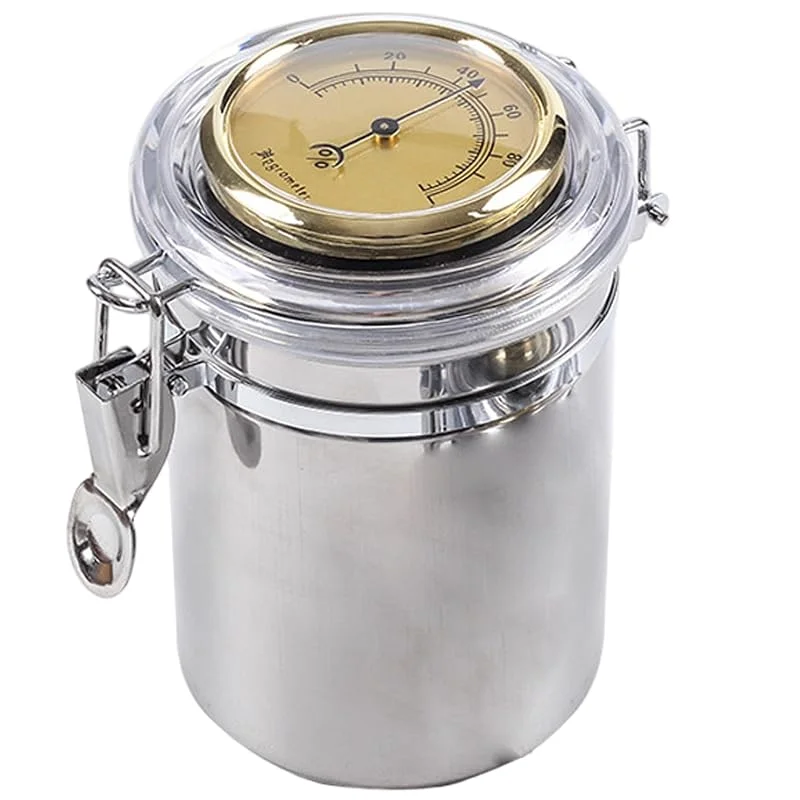 Portasigari, Barattolo per la conservazione del tabacco da pipa, Humidor per sigari in acciaio inossidabile con igrometro e umidificatore, Barattolo per tabacco portatile ermetico con serratura