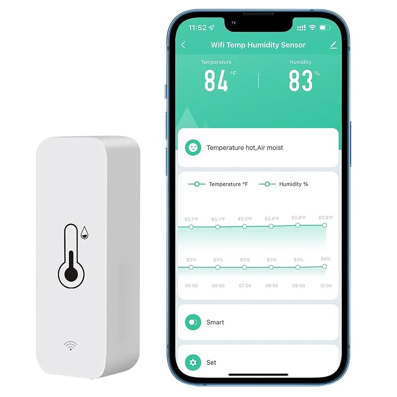 Sensore termometro con igrometro e WiFi, sensore di temperatura e umidità per interni ed esterni con notifica tramite app Tuya ( pezzo) — Umidificatore