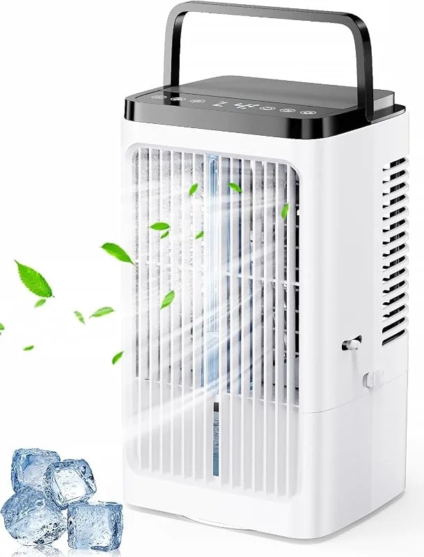 Condizionatore Portatile Silenzioso, Raffrescatore d'aria con 4 Velocità, Due Modalità Di Nebbia, Oscillazione a 90°, Ventilatore USB e Timer 8 Ore pour Camera da letto Ufficio — Umidificatore
