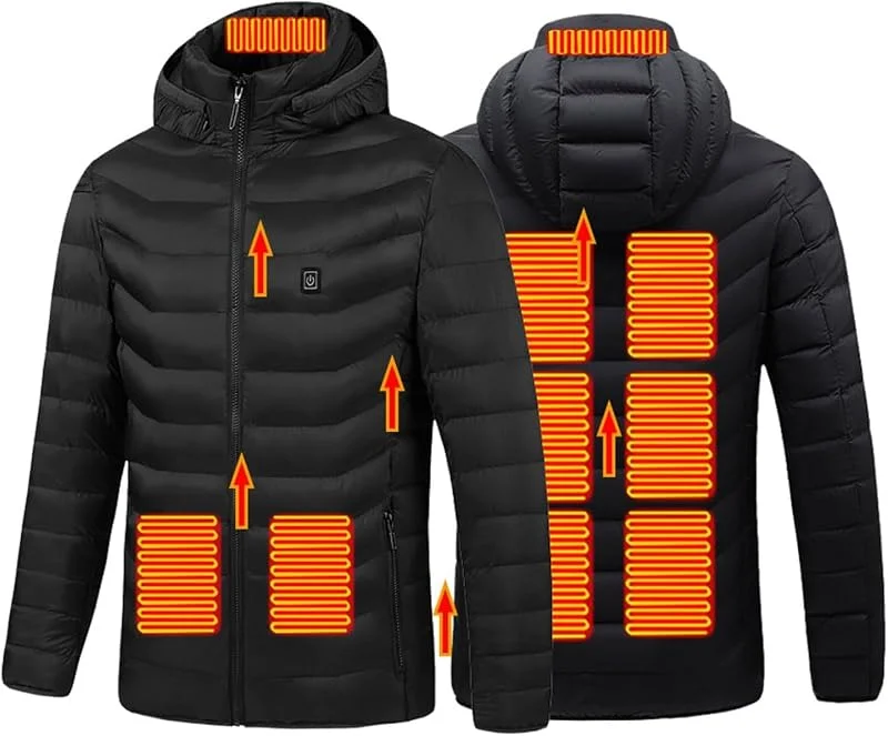 Giacca riscaldata Giacca riscaldata Unisex Leggera Giacca con Cappuccio 3 Livelli di Riscaldamento Softshell Giacca riscaldata elettrica Inverno(Noir, M) — Abbigliamento riscaldato
