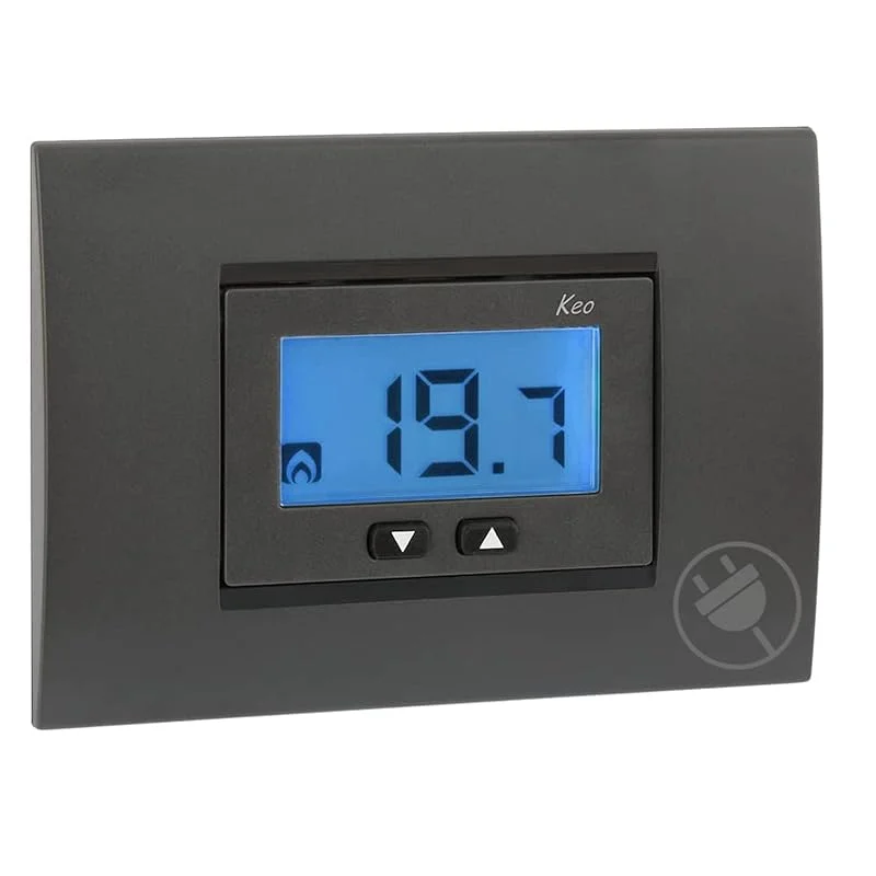 VEMER - Termostato da Incasso KEO-A LCD VE558300 con Display LCD Retroilluminato, Alimentazione 230V, Frontalini Grigio Antracite e Bianco — Riscaldamento