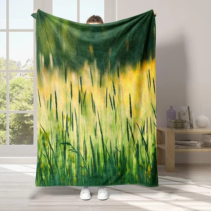 Campo di Grano Coperta di Flanella 220x240cm, Moderno Blanket Morbido Caldo e Confortevole, Modello di Copert con Stampa 3D, Adatto a Tutte le Stagioni — Riscaldamento