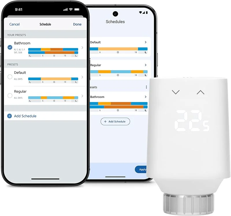 Eve Thermo (Matter, 5ª gen): valvola termostatica intelligente, nuovo design, controllo automatico della temperatura, richiede Amazon Alexa, Apple Home, necessario Thread Border Router — Riscaldamento