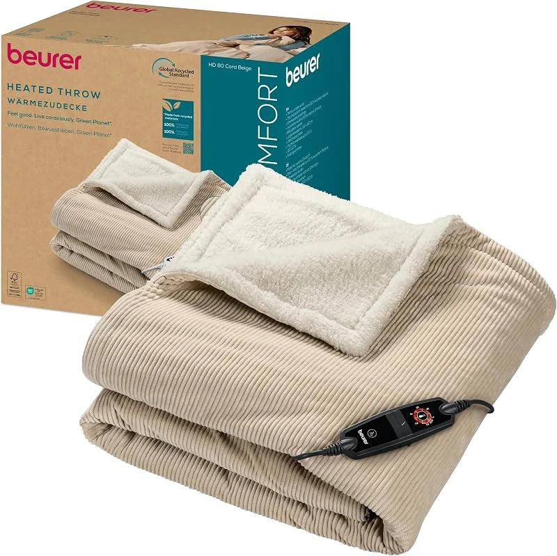Beurer HD 80 Coperta termica elettrica Cord beige con 6 temperature — Riscaldamento