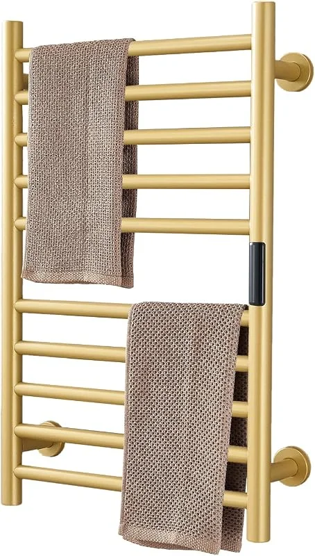 Scaldasalviette Elettrico Bagno Portasciugamani Termoarredo Elettrico, Con 10 Barre Portasciugamani Elettrico Riscaldato, Acciaio Inox 304 Per Radiatore Bagno Scaldasalviette 88W D'oro, Hardwired — Riscaldamento