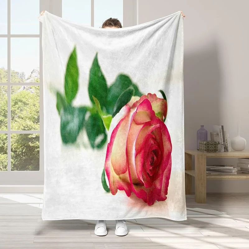 Foglia Coperta di Flanella 220x240cm, Rosa Blanket Morbido Caldo e Confortevole, Modello di Copert con Stampa 3D, Adatto a Tutte le Stagioni — Riscaldamento