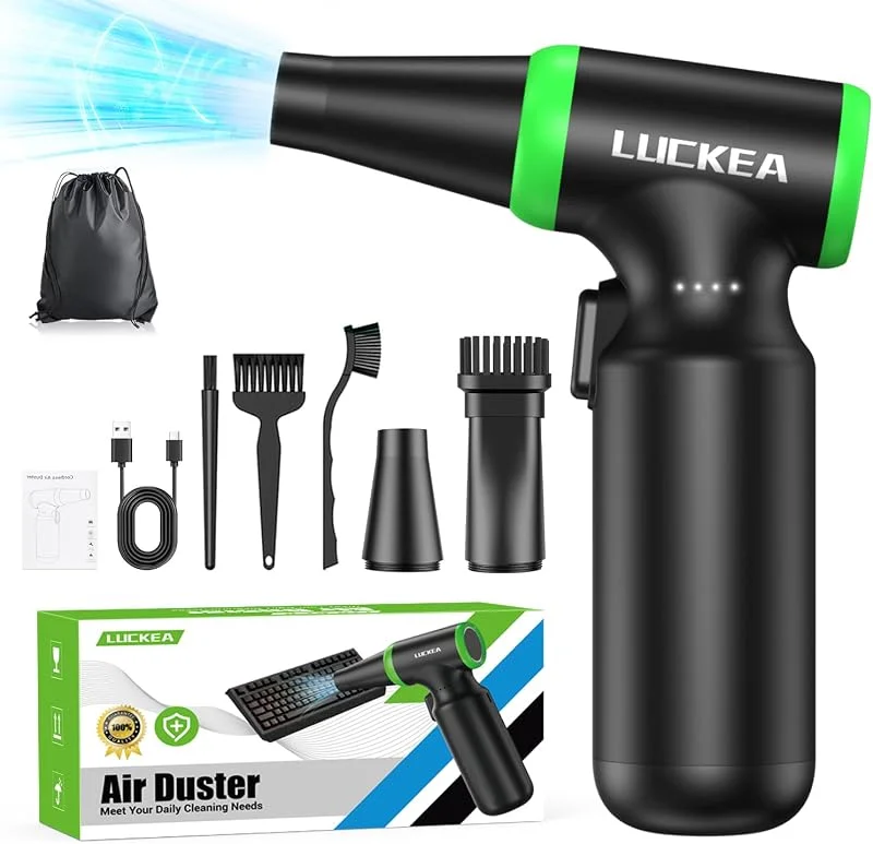 130000 giri, min Elettrico Rimuovi Polvere Aria Compressa Spray per PC - 3 Velocità Soffiatore ad Aria Compressa, Batteria da 6000 mAh, Kit Pulizia PC con 2 Ugelli e 3 Spazzole, Air Duster — Umidificatore