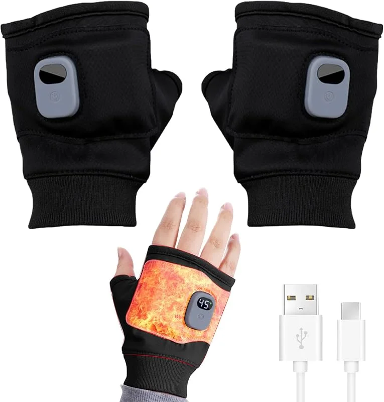 KEAGAN Guanti riscaldati elettrici Guanti riscaldati ricaricabili Guanti senza dita Mezze dita Riscaldamento USB Guanti caldi Guanti riscaldanti regolabili Guanti da equitazione per inverno freddo — Abbigliamento riscaldato