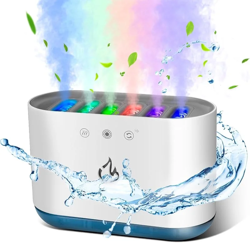 AiQInu Umidificatore 900ML, Dinamico Pick-up Humidifier con 6 Ugelli e 7 Colori Luci LED, 25dB Ultra Silenzioso, Umidificatore Diffusore di Aromi per Casa, Ufficio, 18x12x8 cm