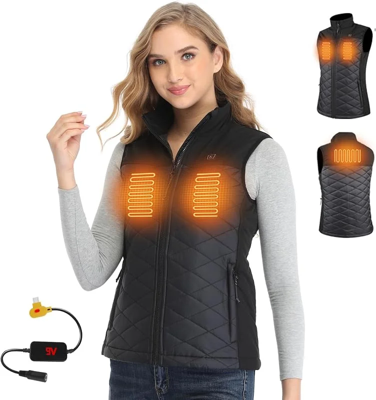 Gilet riscaldato da donna con giacca riscaldata da 9 V, adattatore per batteria, cavo di ricarica USB-C, gilet riscaldante classico — Abbigliamento riscaldato