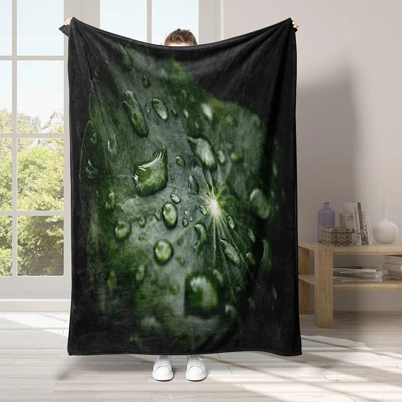 Foglia di Loto Coperta di Flanella 220x240cm, Rugiada Blanket Morbido Caldo e Confortevole, Modello di Copert con Stampa 3D, Adatto a Tutte le Stagioni — Riscaldamento