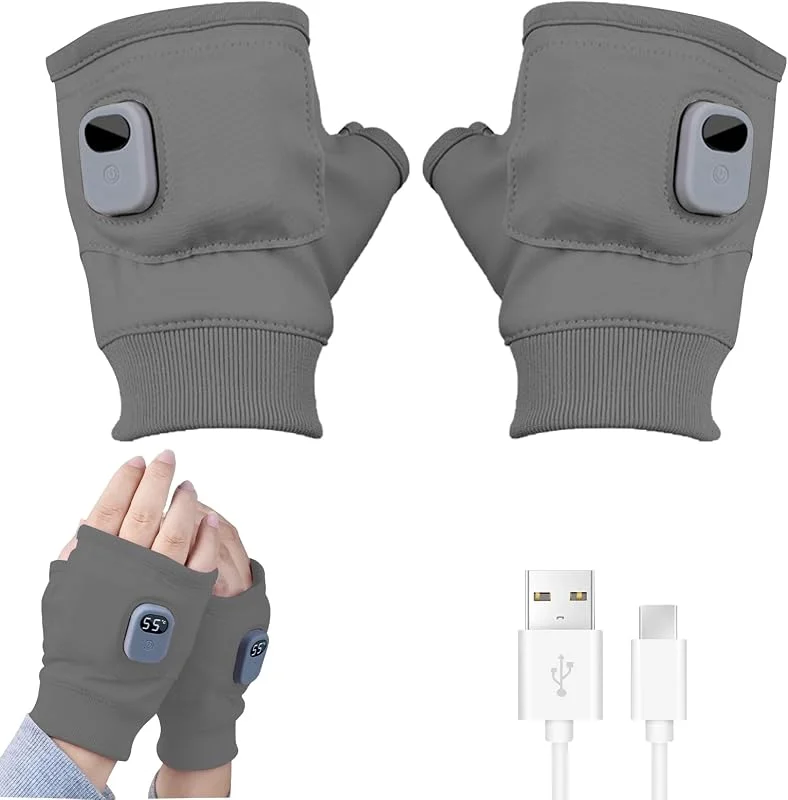 KEAGAN Guanti riscaldati senza dita ricaricabili, 3 posizioni, regolabili, USB, riscaldati, guanti riscaldati rapidi, scaldamani per uomini e donne, calore invernale per sport all'aria aperta — Abbigliamento riscaldato
