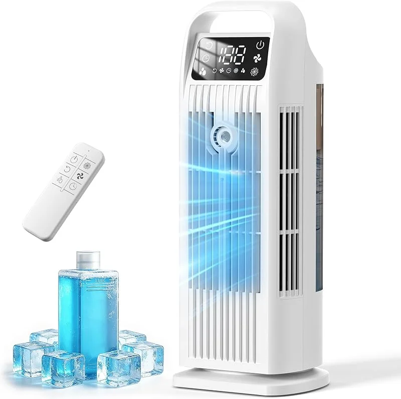 Climatizzatore portatile 6 in 1, Raffreddatore d’aria evaporativo Silenzioso con serbatoio da 1200 ml, Timer 1-12H, 4 Velocità, Oscillazione a 120°, Tasti Touch (Bianco nuvola) — Umidificatore