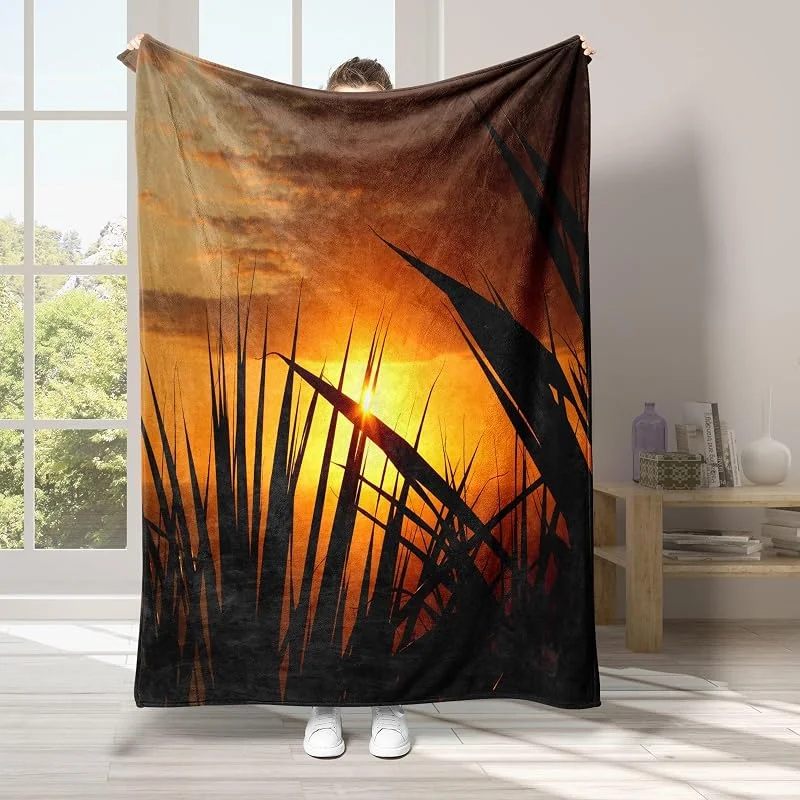 Tramonto Coperta di Flanella 220x240cm, Nuvola Blanket Morbido Caldo e Confortevole, Modello di Copert con Stampa 3D, Adatto a Tutte le Stagioni — Riscaldamento