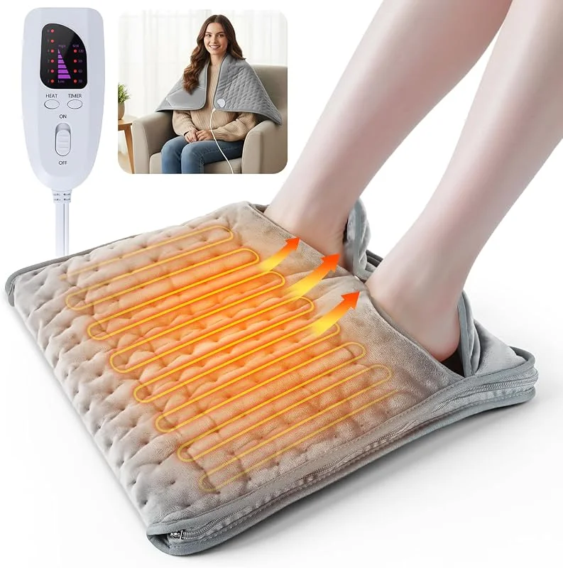 Qoosea Scaldapiedi Elettrico con Cerniera - 6 Livelli Temperatura, 4 Timer, Sicurezza - Lavabile in Lavatrice per Casa, Ufficio, Piedi Freddi e Artrite — Riscaldamento