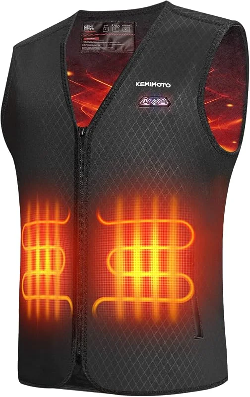 KEMIMOTO Gilet Riscaldato Uomo, Elettrico Gilet Riscaldato con USB, Giubbotti Riscaldati con 3 Temperature per all’aperto Lavoro Sci Escursionismo Caccia Moto (Senza Batteria) — Abbigliamento riscaldato