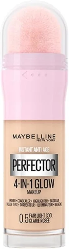 Maybelline New York Fondotinta Perfezionante Instant Perfector 4-in-1 Glow, Minimizza, Corregge, Uniforma e Illumina, Finish Luminoso Senza Imperfezioni, 20 ml, Tonalità: 0.5 Fair-Light Cool — Trucco
