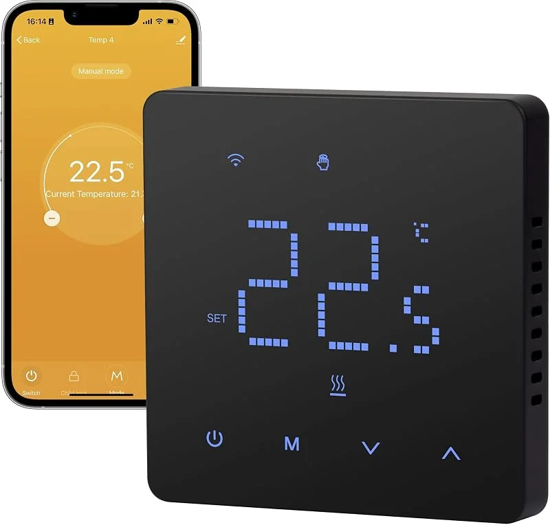Beok Termostato WiFi per caldaia, programmazione giornaliera, controllabile tramite Tuya o Smart Life, compatibile con Alexa e Google Assistant, controllo vocale, 230 V, termostato da incasso nero. — Riscaldamento