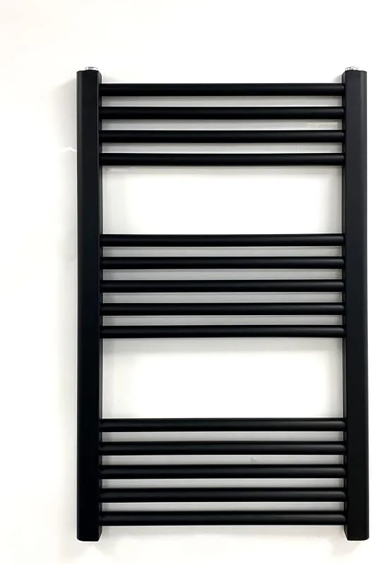 Scaldasalviette Elettrico Bagno in Acciaio Inossidabile, Finitura Specchio, Serie Milano, Montaggio a Parete, 800x500mm, Nero Opaco — Riscaldamento