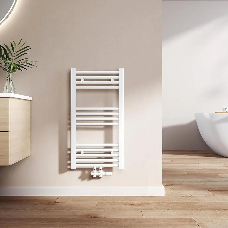 EMKE Scaldasalviette termoarredo, 75 x 40 cm, Bianco colore, radiatore scaldasalviette ad acqua calda, termoarredo da bagno con collegamento centrale — Riscaldamento