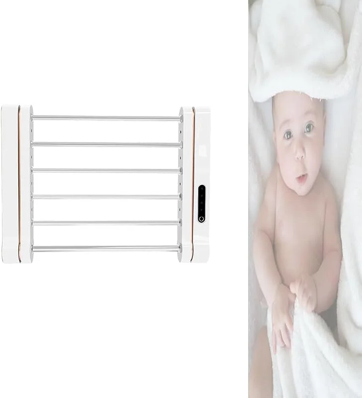 Scaldasalviette con Luce a 8 LED, scaldasalviette da Parete per Bagno, scaldasalviette a 6 Barre, Rotazione di 90°, Riscaldamento ad Alta efficienza da 58 W, Basso consumo energeti