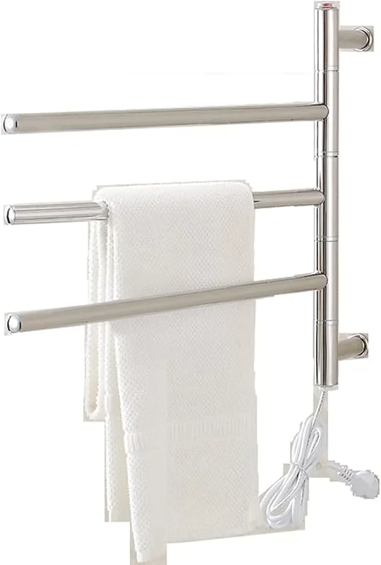 Generico Scaldasalviette e stendino, scaldasalviette, scaldasalviette Elettrico a Parete a 3-4 Barre, cablato e con Spina Opzionale, Argentato (cablato, 4 Barre) — Riscaldamento