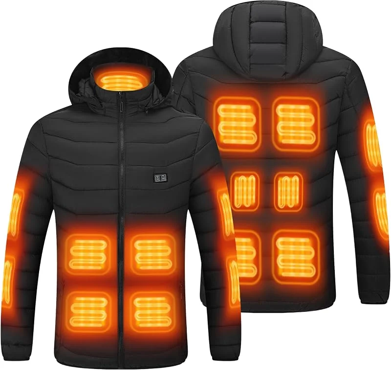 EJOY Giacca riscaldata per uomo e donna con ricarica USB, abbigliamento riscaldante leggero, senza batteria, per attività all'aperto, Nero, L — Abbigliamento riscaldato