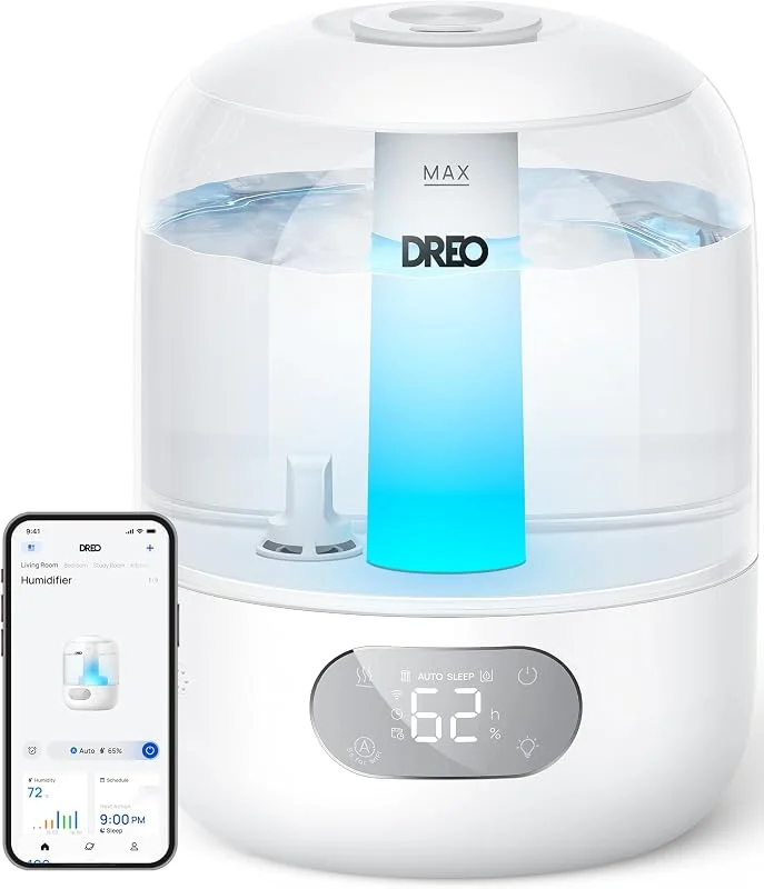Dreo Umidificatori per camera da letto, umidificatore ad ultrasuoni a nebbia fredda con illuminazione silenziosa e RGB da 26 dB, serbatoio da 3 l, facile pulizia, tempo di funzionamento di 30 ore per — Casa e cucina