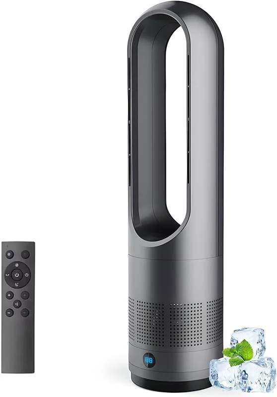 Termoventilatore Senza Pale Ventilatore Torre Caldo Freddo Telecomando 18" 8velocità Oscillazione 80°Timer Ore purificatore d'Aria Portatile Display LED circolante Ufficio Interno — Riscaldamento