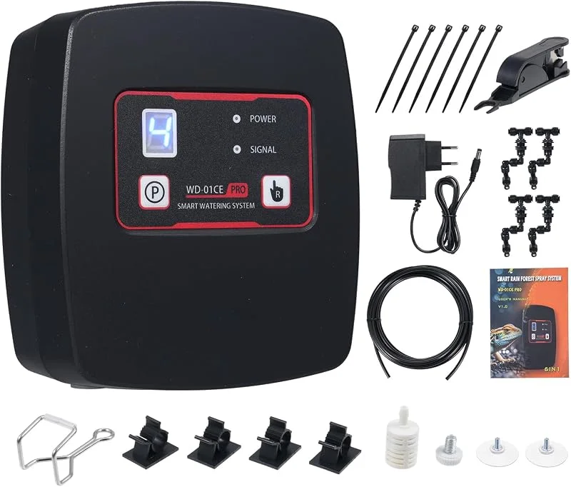 Weytoll Nebulizzazione per Teca Rettili, Umidificatore per Rettili con Ugelli a 360°Rettile e Timer, Umidificatore Rotante per Anfibi Rettili Piante Fiori