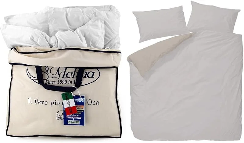 MOLINA 100% Piumino d'oca vergine Siberiano matrimoniale articolo PERLA 250x200 + copripiumino double-face in morbida microfibra var. grigio chiaro, grigio piombo — Riscaldamento