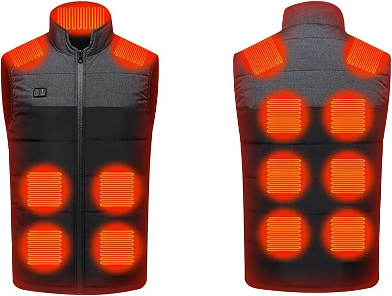 Gilet riscaldabile da donna e uomo, senza maniche, con colletto alto, con 15 zone di riscaldamento, 3 temperature regolabili, unisex, USB, ricaricabile, per moto, campeggio, sci — Abbigliamento riscaldato