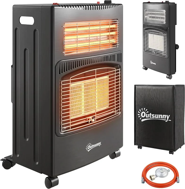 Outsunny Riscaldatore a Gas 4.2 kW Elettrico 1.2 kW, 3 Livelli di Potenza — Riscaldamento