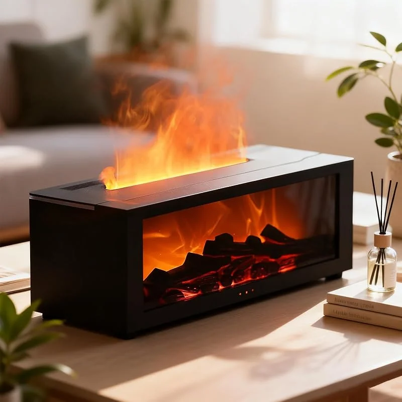 Diffusore per camino, 150 ml, umidificatore a nebbia fredda ad ultrasuoni, 7 colori, regolabile, effetto fiamma, aromaterapia, luce notturna senza acqua, spegnimento automatico, funzione timer