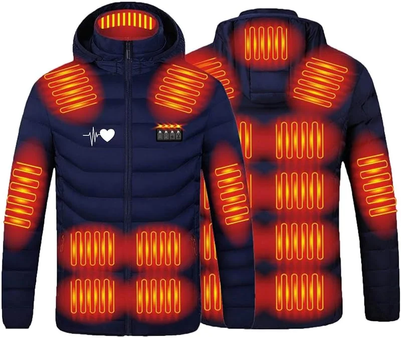 Giubbotto Riscaldata per Uomo Donna Giacca Elettrico Riscaldato con USB Invernale con 19-21 Zone di Riscaldamento a Quattro Controlli Cappotto Tinta Unita Giaccas Zip Unisex con Cappuccio in Cotone — Abbigliamento riscaldato