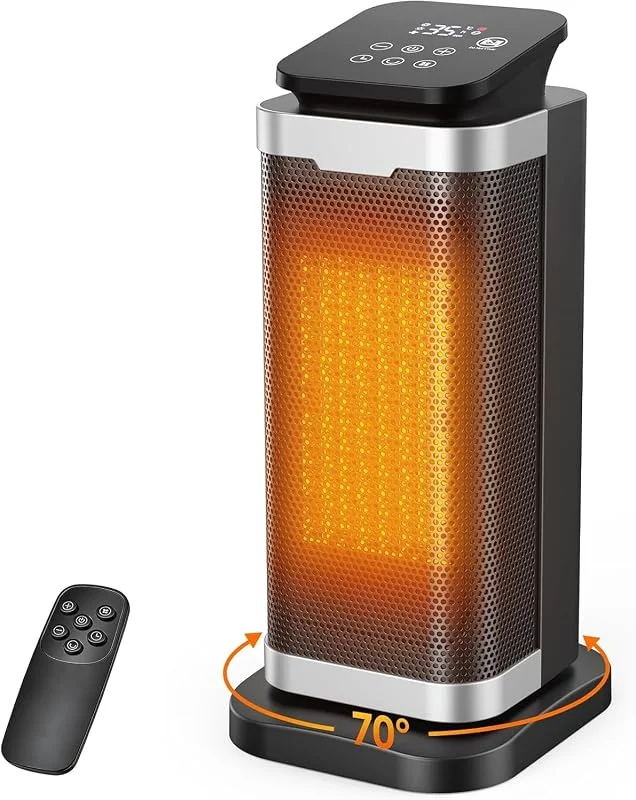 Stufetta Elettrica Basso Consumo, 2000W PTC Stufetta Elettrica, 4 Modalità, 70° Oscillazione, Modalità ECO, Timer 12H, Protezione Ribaltamento e Surriscaldamento per Soggiorni, Uffici, Argento