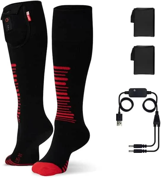 G-HEAT - Calzini riscaldanti per esterni - misti - spessi - morbidi. Usi: Sport invernali, Rando, equitazione, città, lavoro, benessere. Fornito con 1 paio di batterie e cavo di ricarica — Abbigliamento riscaldato