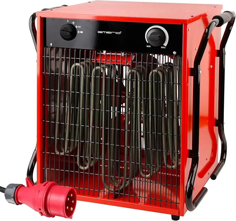 EMERIO Termoventilatore da costruzione, per ambienti fino a 150 m², IP24, corrente forte da 15000 W, elemento riscaldante in acciaio inox, 2 livelli di riscaldamento, termostato regolabile, protezione