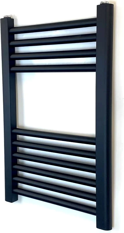 Scaldasalviette nero dritto, larghezza 400 mm x altezza 600 mm, piatto centrale scaldasalviette bagno — Riscaldamento