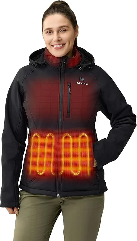 ORORO Giacca riscaldata da donna con colletto riscaldato, 4 zone di calore, con batteria USB C — Abbigliamento riscaldato