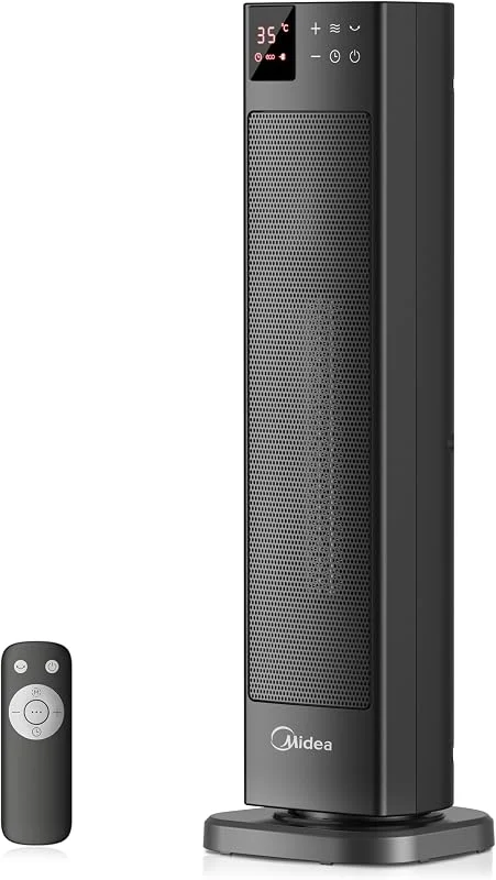 Midea NTH20-22ERSE Stufa Elettrica in Ceramica 2000W con Termostato e Telecomando, 58 cm, 3 Modalità Timer 24H, Protezione Surriscaldamento e Ribaltamento, Riscaldamento Rapido per Ufficio Camera Casa