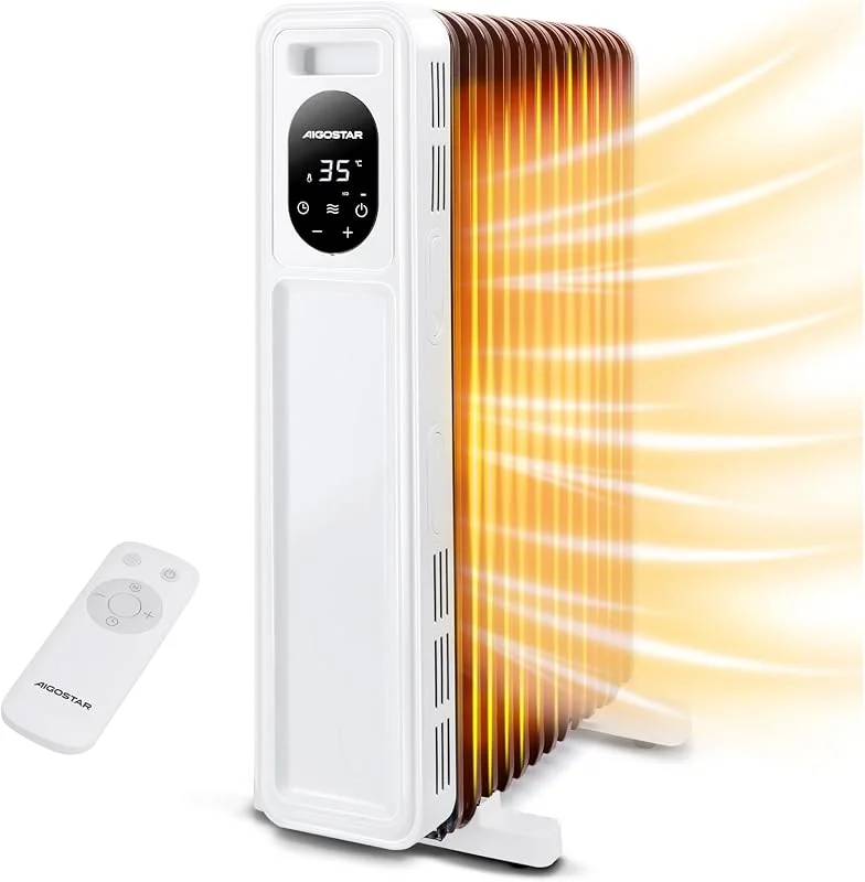 Aigostar Radiatore ad Olio 2500W, Termosifone Elettrico, Bianco — Riscaldamento