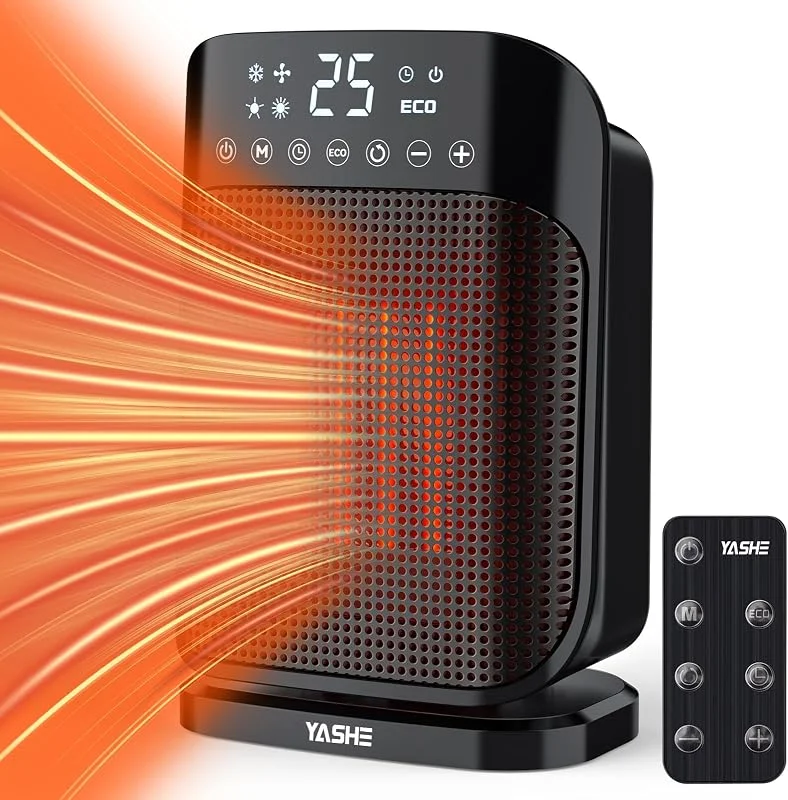 YASHE Termoventilatore in Ceramica 1800W, Riscaldatore Elettrico a Risparmio con Termostato, Telecomando, 3 Modalità, Oscillazione 75°, Timer 24 Ore, Protezione contro Surriscaldamento e Ribaltamento