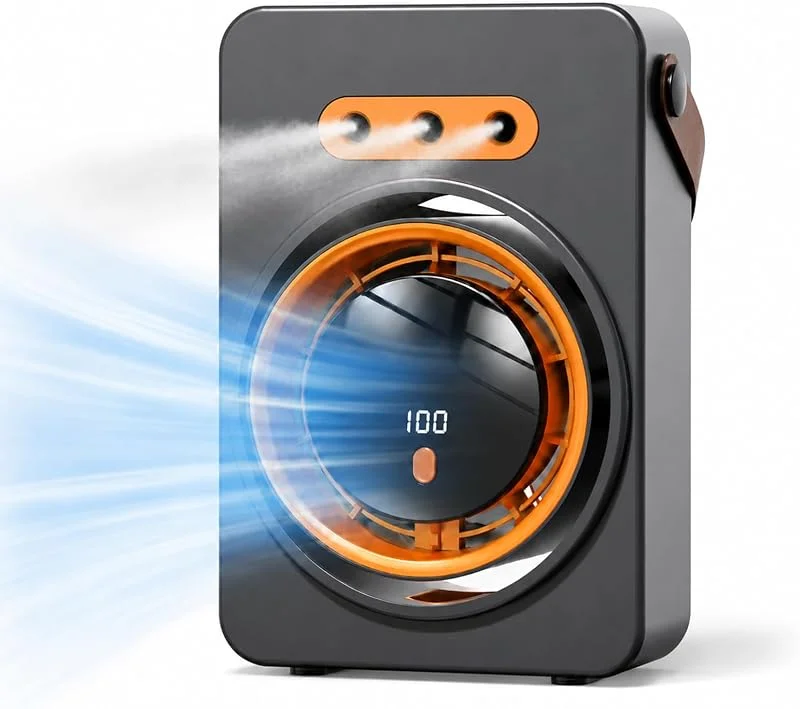 Ventilatore da Tavolo con Umidificatore – Ventilatore Silenzioso con Raffreddamento ad Acqua, 2 in 1 Ventilatore e Umidificatore, Sospeso e Posizionabile, per Ufficio, Camera da Letto, Passeggino