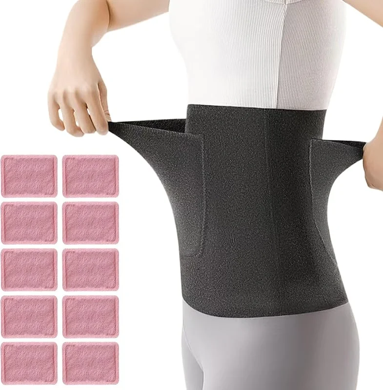 Scaldastomaco, Cintura elastica portatile confortevole con 10 scaldamuscoli, cintura calda per addome, per uomini e donne, sci, escursionismo, caccia, sport, ufficio, lavoro, freddo, viaggi, feste — Abbigliamento riscaldato