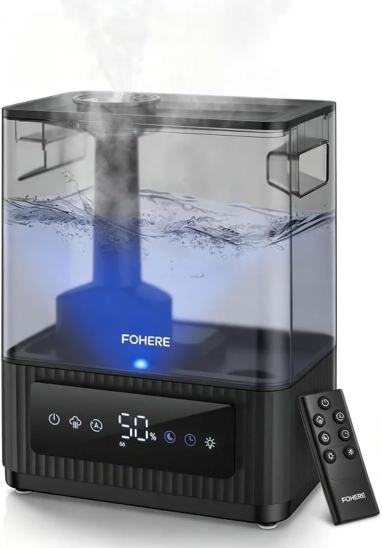 FOHERE 6L Umidificatore Silenzioso a Nebbia Fredda per la Casa, Autonomia 60H, Riempimento Dall'alto, Umidificatore ad Ultrasuoni per Camera da Letto, Bebè e Salotto, Timer 12H, Diffusore di Aromi