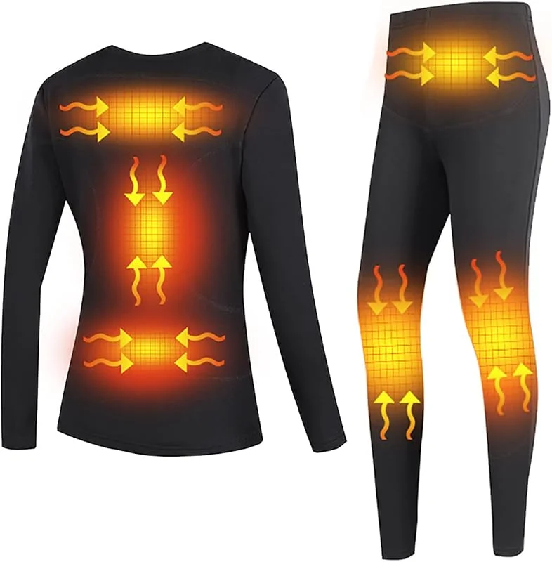 Biancheria Intima Termica Riscaldante Elettrico USB Intimo Termico Funzionale da Donna Manica Lunga T-Shirt e Pantaloni Set con 3-Temperatura per Il Freddo All'aperto, Sci, Ciclismo — Abbigliamento riscaldato