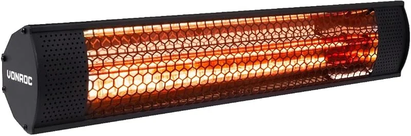 VONROC Stufa riscaldante a infrarossi 2000W da esterno. Per parete e soffitto. Con elemento anabbagliante. Modello Marsili Compact. Nero — Riscaldamento