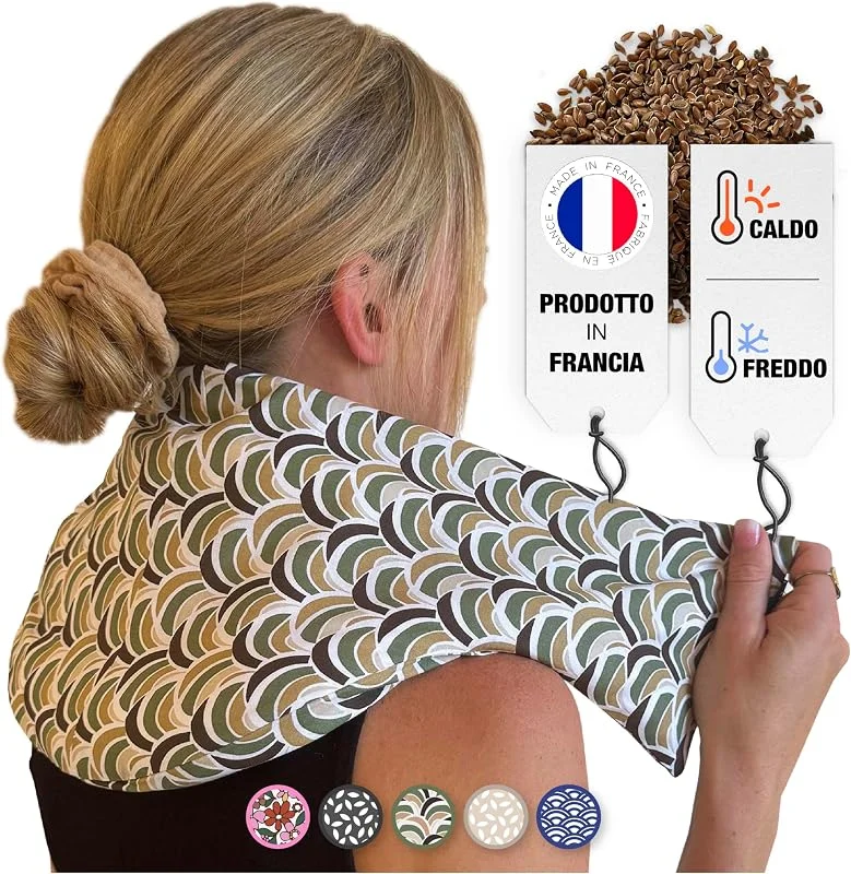 Chill&Rest - Cuscino termico microonde - cuscino per cervicale - semi di lino - mal di testa - termoforo schiena - come un noccioli di ciliegia riscaldabile - Verde - La Retro — Riscaldamento