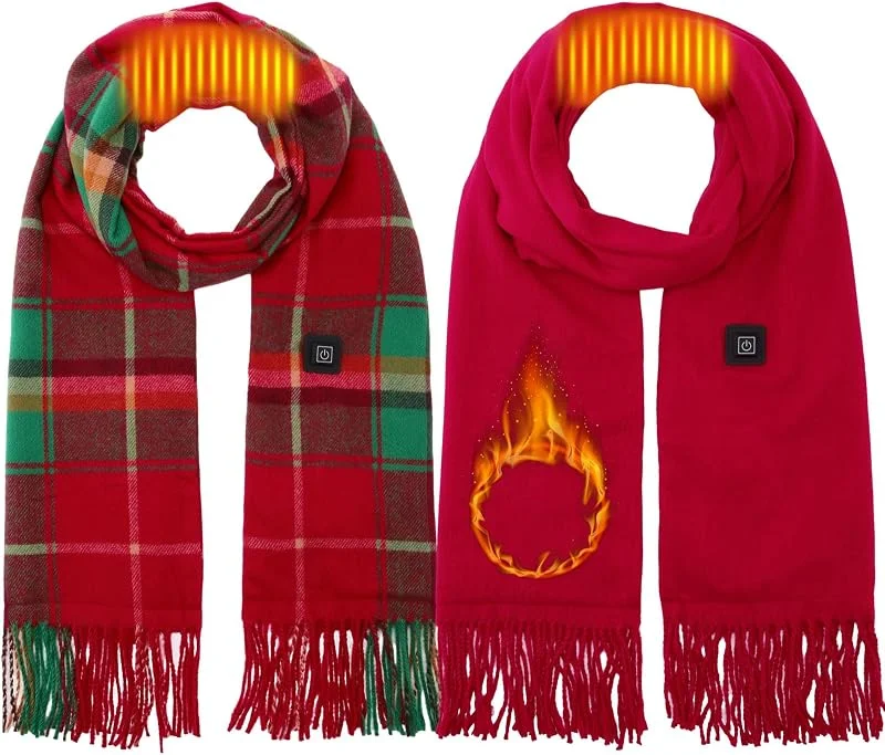 Geyoga 2 sciarpe riscaldate natalizie per donne e uomini, sciarpa riscaldante USB ricaricabile in tartan di bufalo sciarpa in tartan in finto cashmere scaldacollo riscaldata elettrica per Natale — Abbigliamento riscaldato